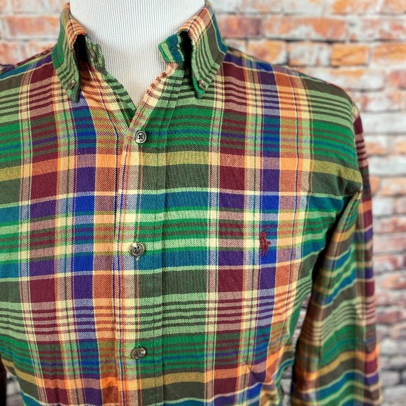 Ralph Lauren Classic Fit Green Orange Plaid Shirt - Picture 5 of 5